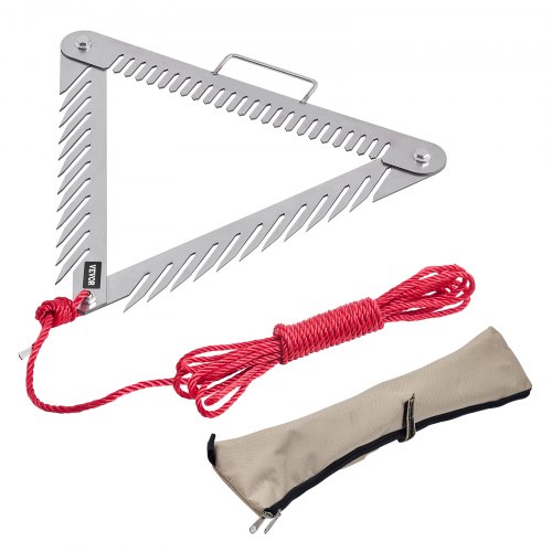 24" Pond Aquatic Weed Rake with Handle 3-Sided Foldable Lake Weed Rake 30ft Rope