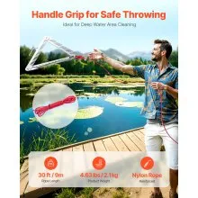 24" Pond Aquatic Weed Rake with Handle 3-Sided Foldable Lake Weed Rake 30ft Rope