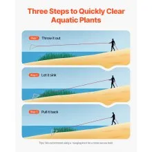 24" Pond Aquatic Weed Rake with Handle 3-Sided Foldable Lake Weed Rake 30ft Rope