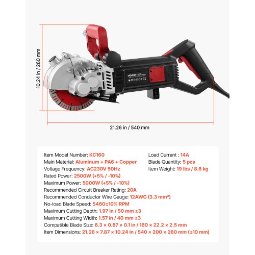 Müürifrees 5000 W, lõikesügavus 50 mm, kettale 160 mm — pilt 7