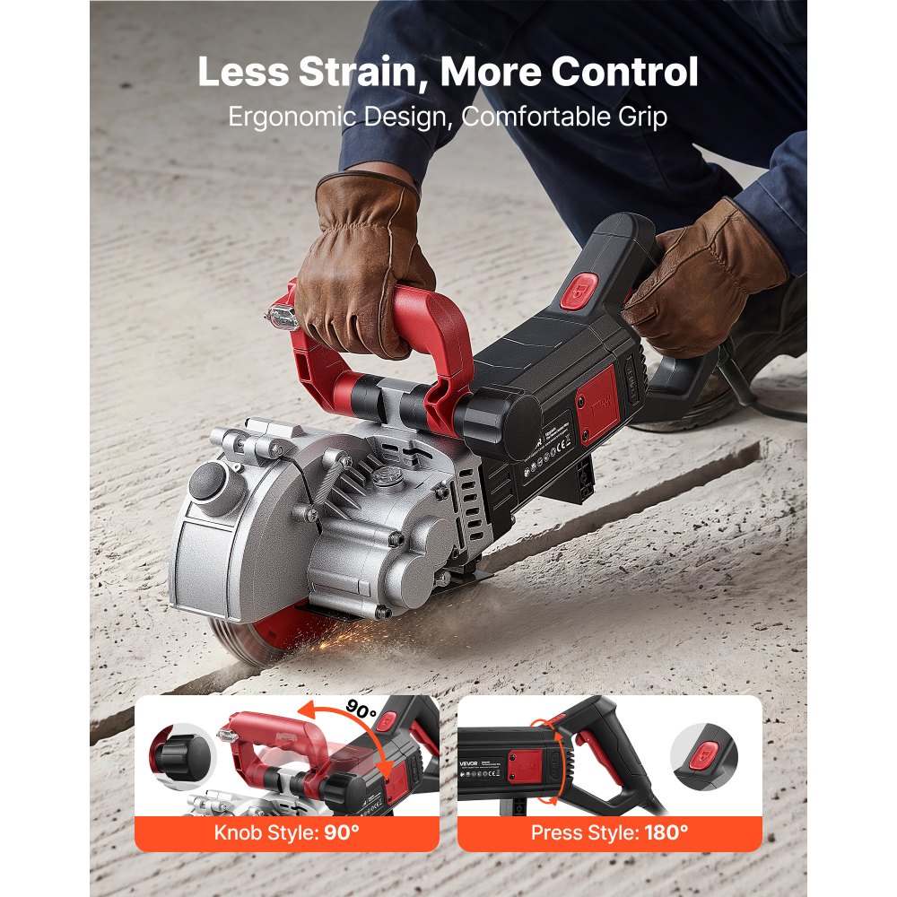 VEVOR Wall Chaser, 5000W Electric Wall Groove Cutting Machine, 5460 RPM Max Speed, Concrete Slotting Cutter with Guide Line, 5 pcs Blades, Adjustable Handle for Cutting Grooves in Brick, Concrete