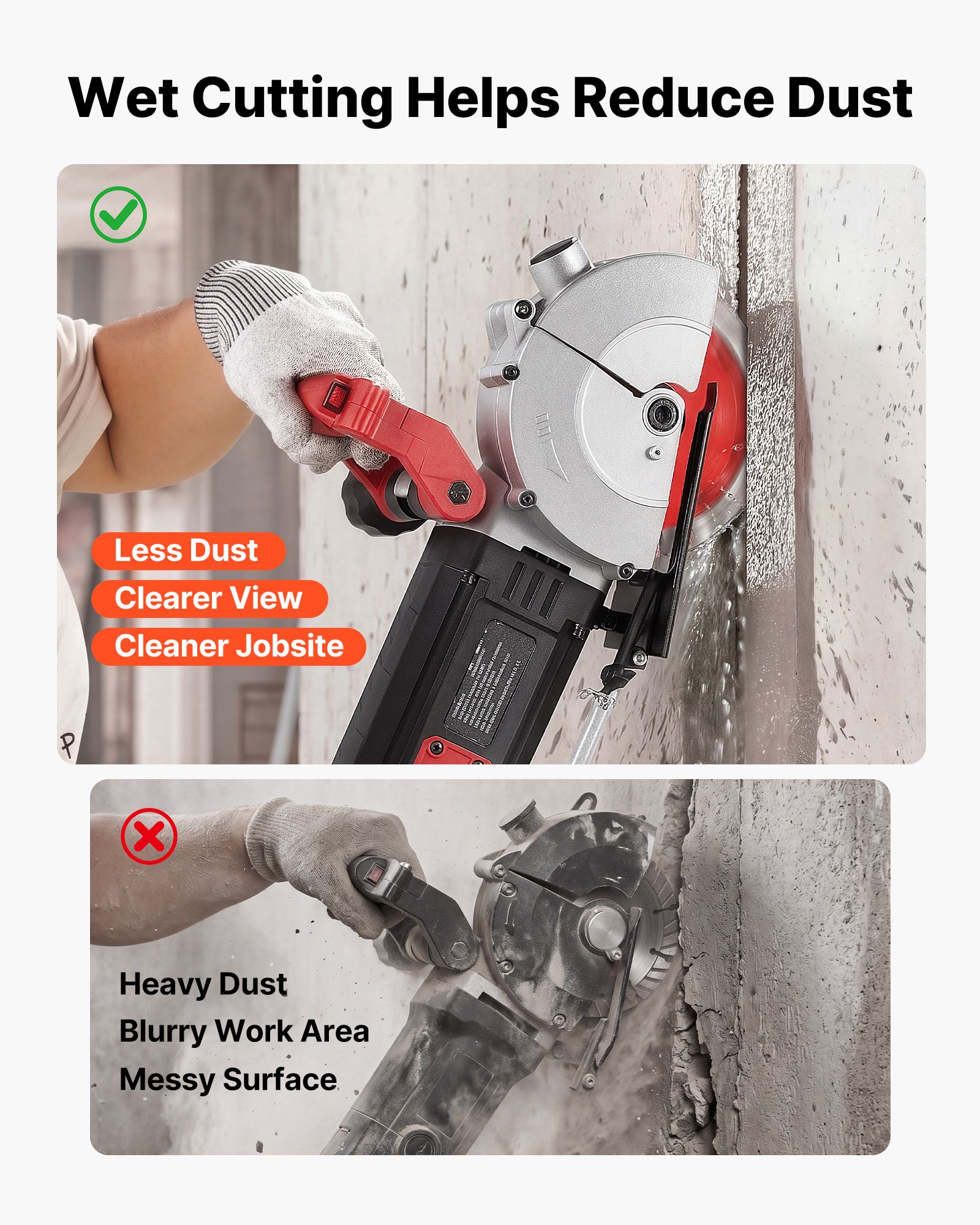 VEVOR Wall Chaser, 5000W Electric Wall Groove Cutting Machine, 5460 RPM Max Speed, Concrete Slotting Cutter with Guide Line, 5 pcs Blades, Adjustable Handle for Cutting Grooves in Brick, Concrete