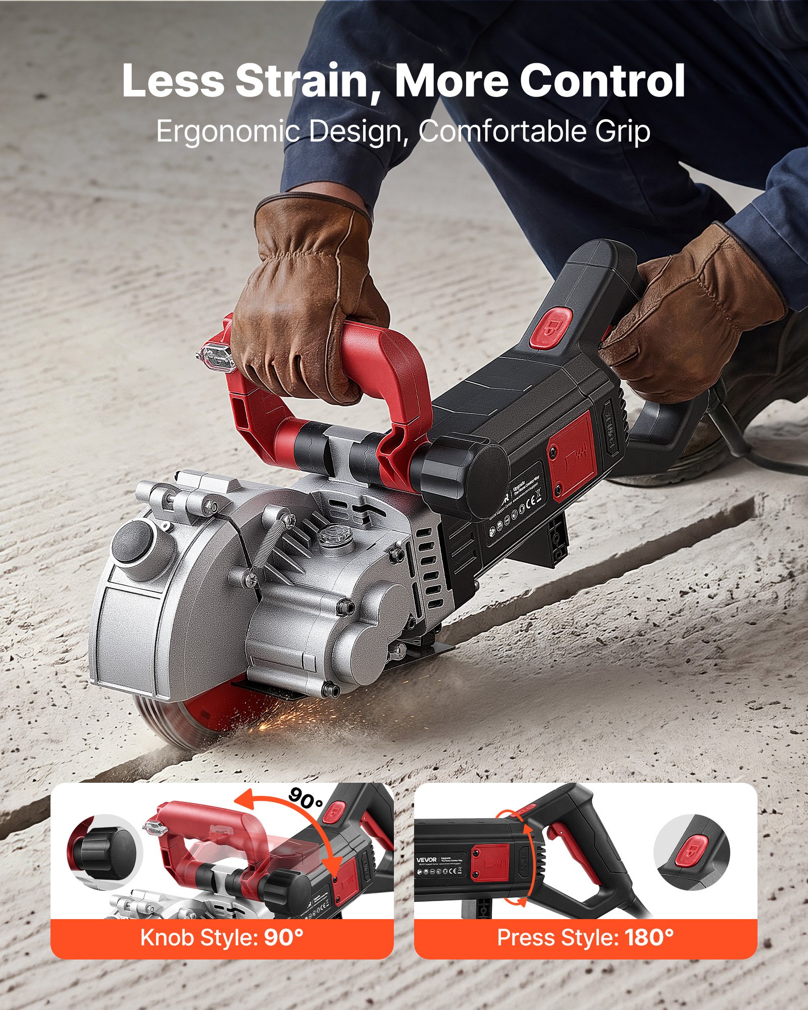 VEVOR Wall Chaser, 5000W Electric Wall Groove Cutting Machine, 5460 RPM Max Speed, Concrete Slotting Cutter with Guide Line, 5 pcs Blades, Adjustable Handle for Cutting Grooves in Brick, Concrete