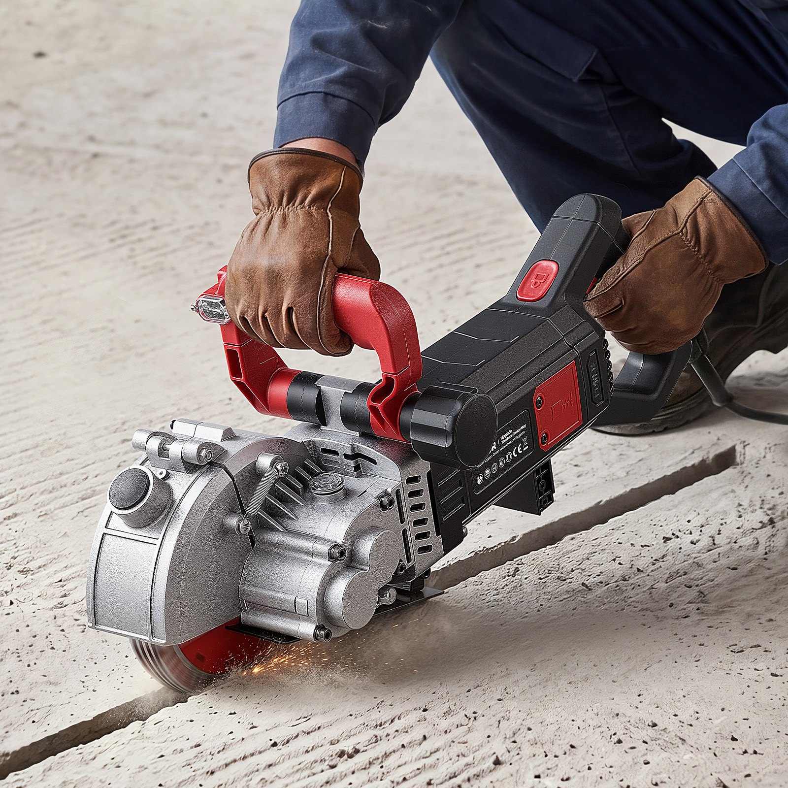VEVOR Wall Chaser, 5000W Electric Wall Groove Cutting Machine, 5460 RPM Max Speed, Concrete Slotting Cutter with Guide Line, 5 pcs Blades, Adjustable Handle for Cutting Grooves in Brick, Concrete