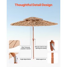 Tiki Umbrella 2-Tier Thatched Patio Umbrella 9 ft for Pool Patio Beach