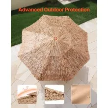 VEVOR Tiki Umbrella, 9 ft Thatched Patio Umbrella with Tilt, 2-Tier Hawaiian Style Beach Parasol with PP Thatch and 8 Metal Ribs, Grass Pool Umbrellas for Beach, Patio, Poolside, Backyard & Garden