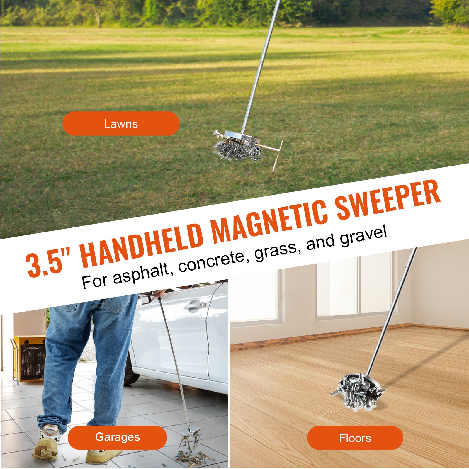 VEVOR Telescoping Magnetic Sweeper Pickup Tool, Handheld Screws Parts Finder with 15.9 kg Pull Capacity, Retractable Handle 210-845 mm with Strong Magnet, Pick up Nails Screws Metal Parts