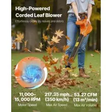VEVOR Electric Leaf Blower 3-in-1 Blower Vacuum Mulcher 12Amp 217.35MPH 53.27CFM