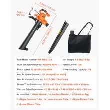 VEVOR Electric Leaf Blower 3-in-1 Blower Vacuum Mulcher 12Amp 217.35MPH 53.27CFM