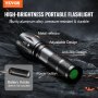 VEVOR high lumens flashlight with metal reflector, anti-slip design, and adjustable features.