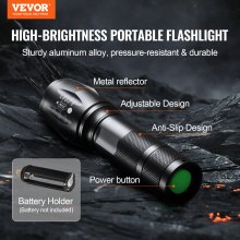 VEVOR 2 Pack Flashlights 3000 High Lumens 5 Modes Adjustable Focus Flashlight