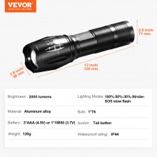 VEVOR 2 Pack Flashlights 3000 High Lumens 5 Modes Adjustable Focus Flashlight