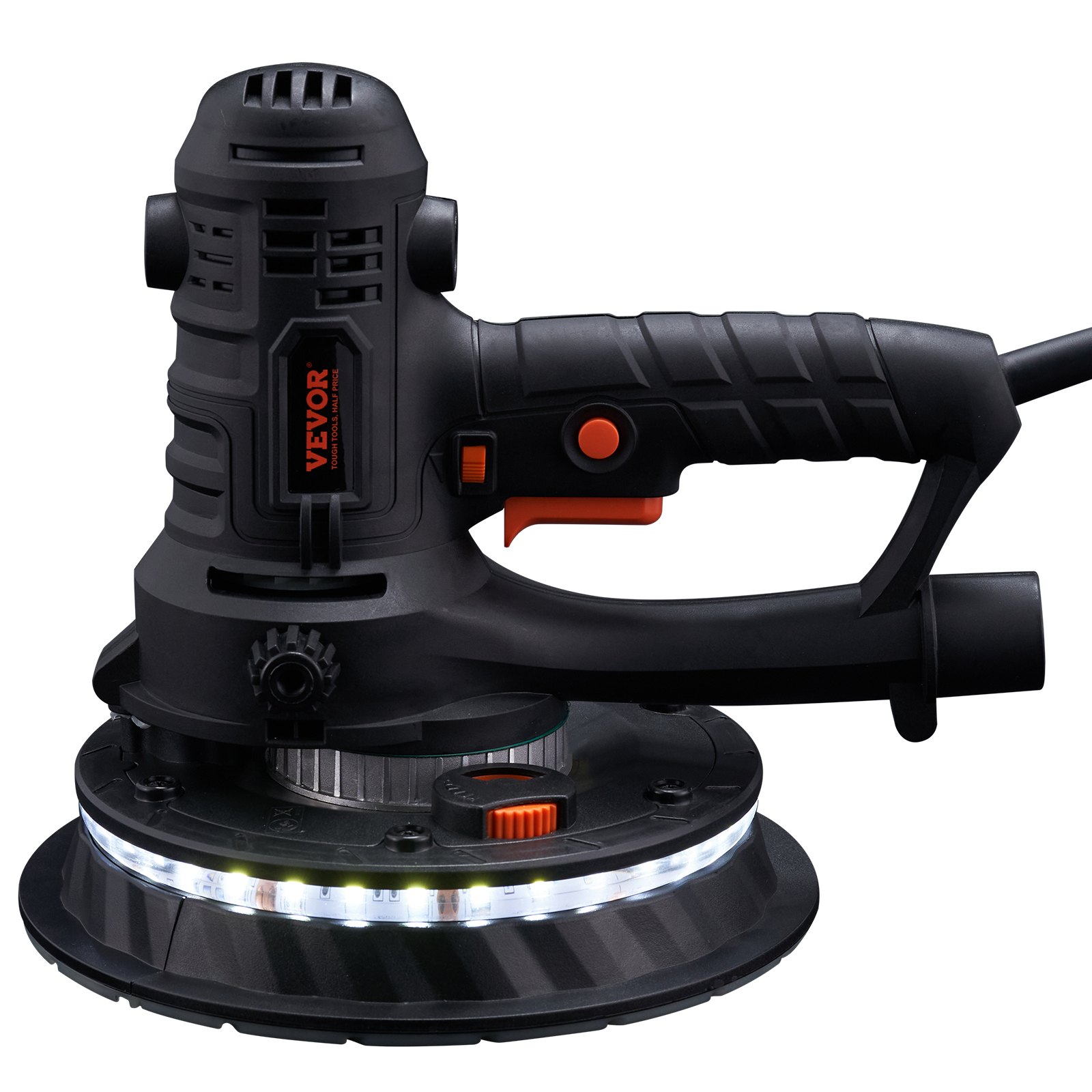 VEVOR Drywall Sander, 800W Electric Sander with 12 Sanding Discs, Variable Speed 1200-2300 RPM Wall Sander with Automatic Vacuum Dust Collection System, Double LED Lights, Dust Bag, Detachable Edge