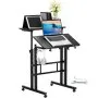 VEVOR Mobile Standing Desk, 26.4"-44.9" Manual Spring Height Adjustable Sit-Stand Desk, Home Office Rolling Laptop Table 360° Swivel Wheels(4 Lockable), 0-45° Tillable Desktop, 2 Hooks, 40LBS Loading