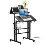 VEVOR Mobile Standing Desk, 26.4"-44.9" Gas-Spring Height Adjustable Sit-Stand Desk, Home Office Rolling Laptop Table 360° Swivel Wheels (4 Lockable), 0-45° Tillable Desktop, 2 Hooks, 40LBS Loading