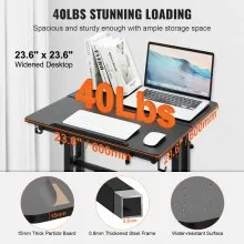 VEVOR Mobile Standing Desk, 26.4"-44.9" Gas-Spring Height Adjustable Sit-Stand Desk, Home Office Rolling Laptop Table 360° Swivel Wheels (4 Lockable), 0-45° Tillable Desktop, 2 Hooks, 40LBS Loading