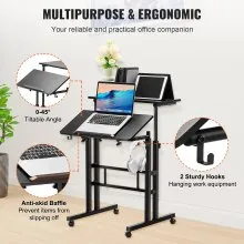 VEVOR Mobile Standing Desk, 26.4"-44.9" Gas-Spring Height Adjustable Sit-Stand Desk, Home Office Rolling Laptop Table 360° Swivel Wheels (4 Lockable), 0-45° Tillable Desktop, 2 Hooks, 40LBS Loading
