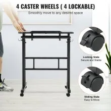 VEVOR Mobile Standing Desk, 26.4"-44.9" Gas-Spring Height Adjustable Sit-Stand Desk, Home Office Rolling Laptop Table 360° Swivel Wheels (4 Lockable), 0-45° Tillable Desktop, 2 Hooks, 40LBS Loading