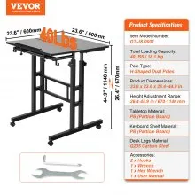 VEVOR Mobile Standing Desk, 26.4"-44.9" Gas-Spring Height Adjustable Sit-Stand Desk, Home Office Rolling Laptop Table 360° Swivel Wheels (4 Lockable), 0-45° Tillable Desktop, 2 Hooks, 40LBS Loading