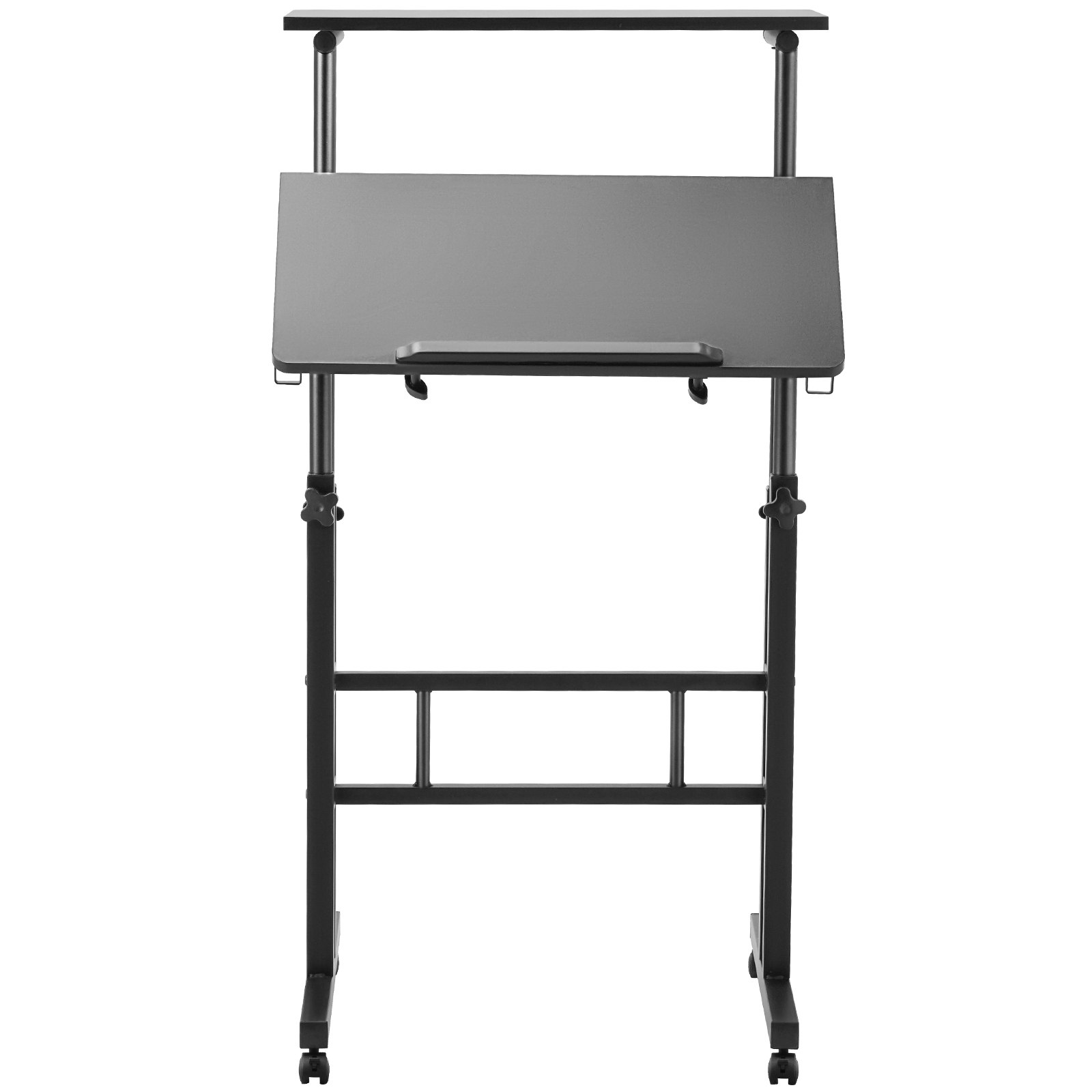 VEVOR mobilt stående skrivebord, 26,4"-44,9" gasfjeder-højdejusterbart sidde-stå-skrivebord, 360° drejelige hjul (4 låsbare) Hjemmekontor rullende bærbart bord og 0-45° vipbart skrivebord, 2 kroge, 40 LBS belastning