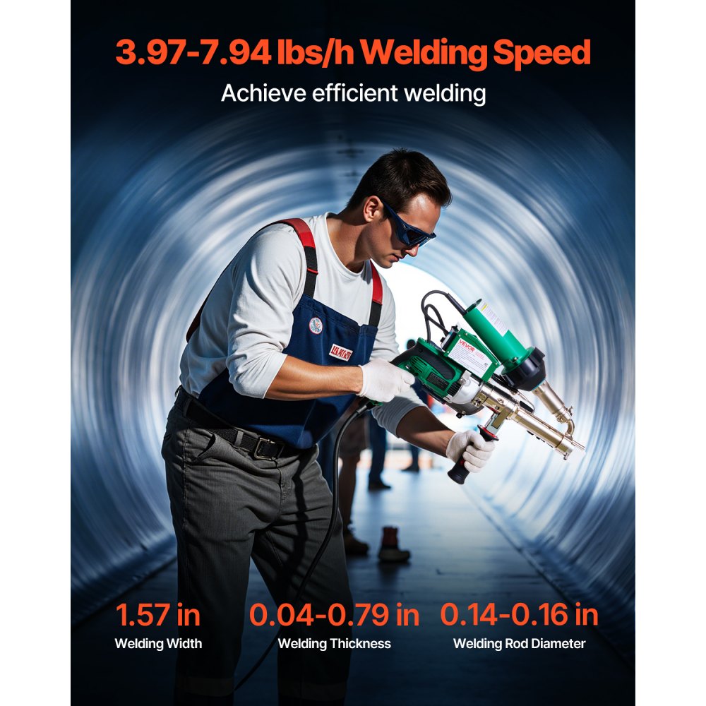 VEVOR Handheld Plastic Welding Extruder, 800W Hitachi Motor Extrusion Welding Gun - 0.79 in Weld Width & 360° Nozzle, Dual Heating System PP PE PVC HDPE Extrusion Welder for Membrane Pipe Plate