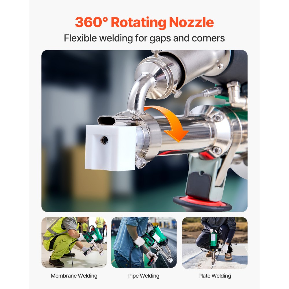 VEVOR Handheld Plastic Welding Extruder, 800W Hitachi Motor Extrusion Welding Gun - 0.79 in Weld Width & 360° Nozzle, Dual Heating System PP PE PVC HDPE Extrusion Welder for Membrane Pipe Plate