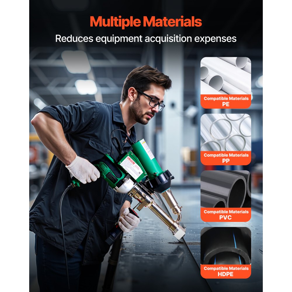 VEVOR Handheld Plastic Welding Extruder, 800W Hitachi Motor Extrusion Welding Gun - 0.79 in Weld Width & 360° Nozzle, Dual Heating System PP PE PVC HDPE Extrusion Welder for Membrane Pipe Plate