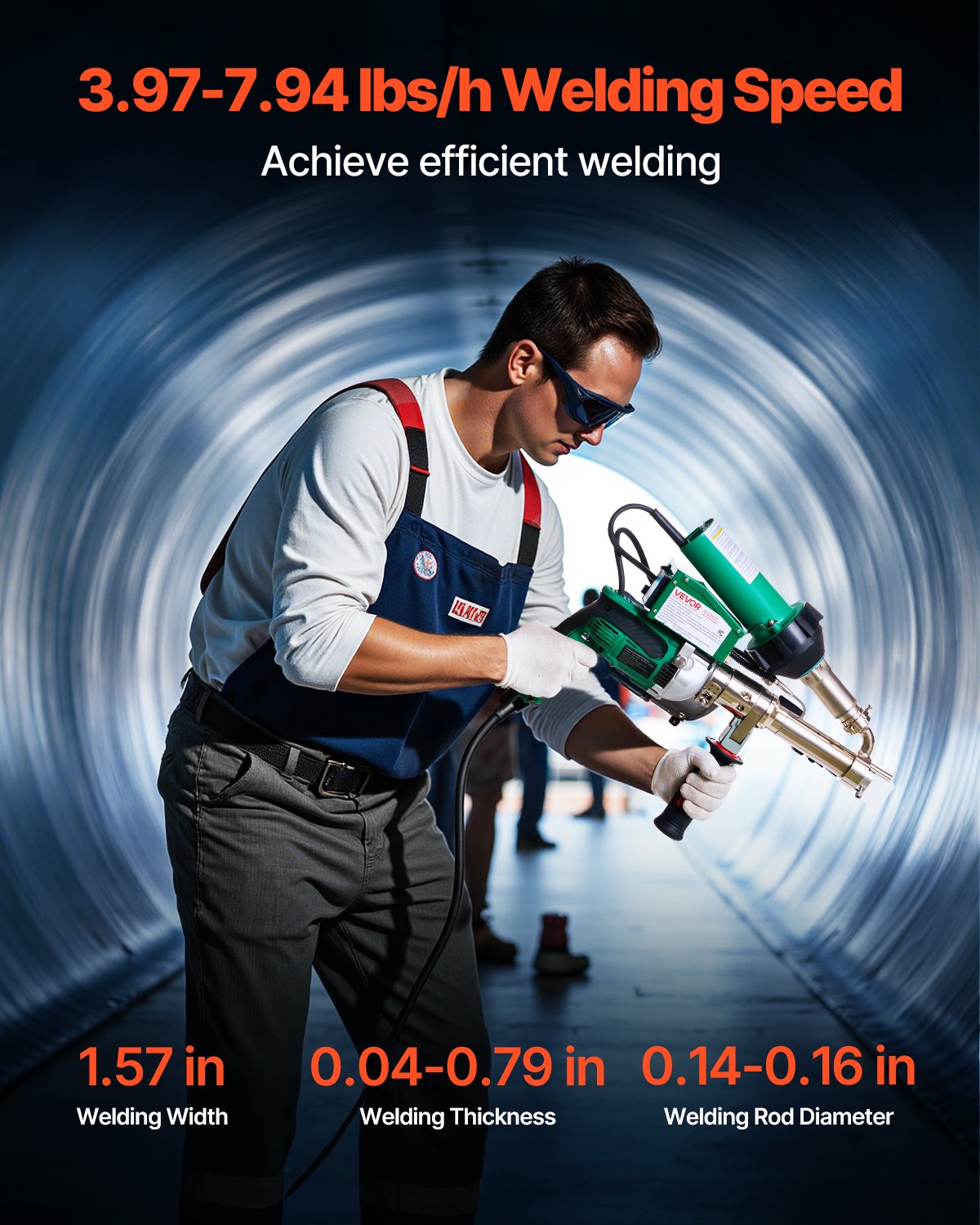 VEVOR Handheld Plastic Welding Extruder, 800W Hitachi Motor Extrusion Welding Gun - 0.79 in Weld Width & 360° Nozzle, Dual Heating System PP PE PVC HDPE Extrusion Welder for Membrane Pipe Plate