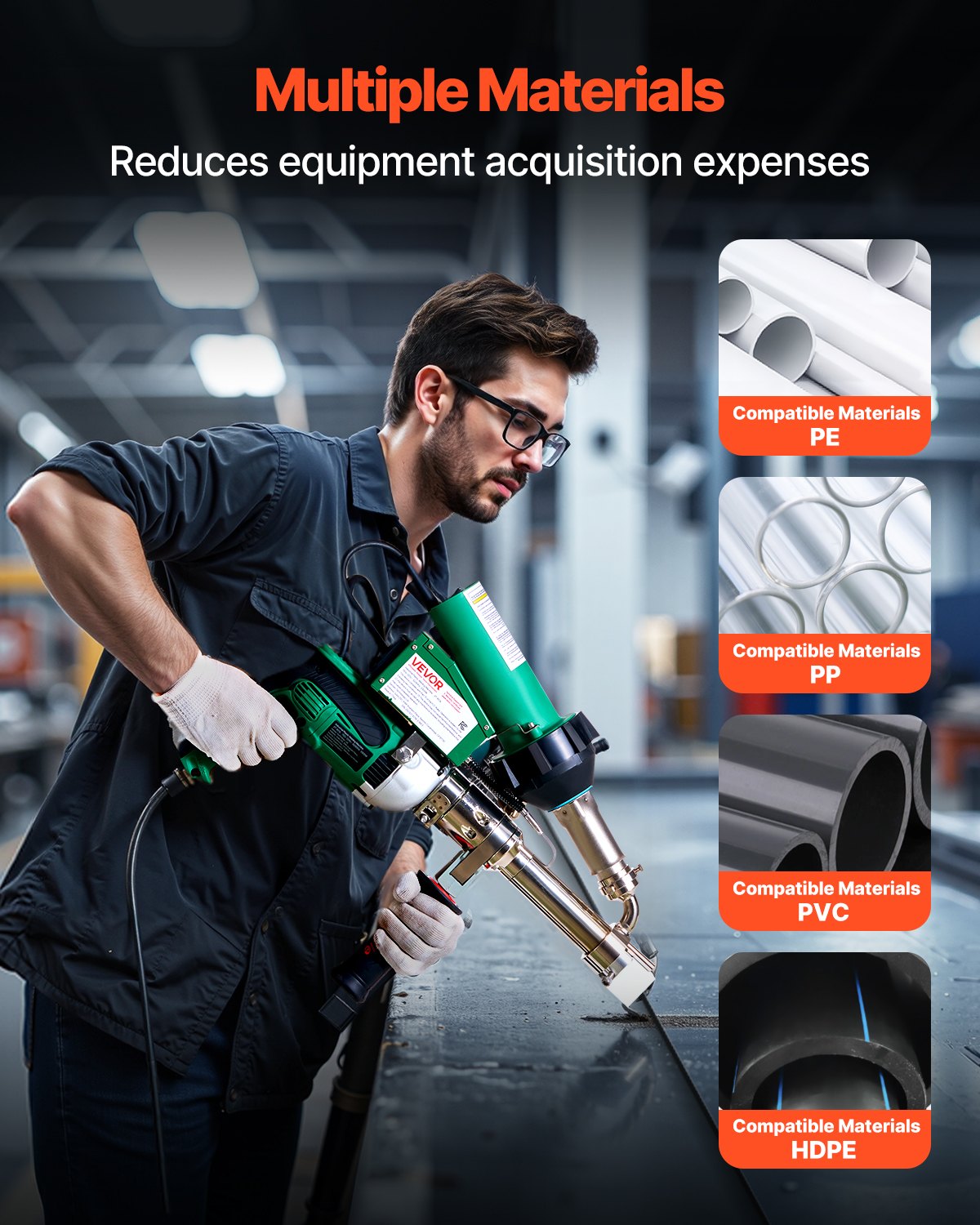 VEVOR Handheld Plastic Welding Extruder, 800W Hitachi Motor Extrusion Welding Gun - 0.79 in Weld Width & 360° Nozzle, Dual Heating System PP PE PVC HDPE Extrusion Welder for Membrane Pipe Plate