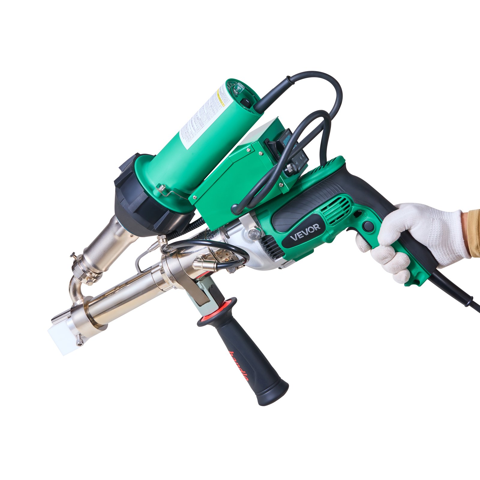 VEVOR Handheld Plastic Welding Extruder, 800W Hitachi Motor Extrusion Welding Gun - 0.79 in Weld Width & 360° Nozzle, Dual Heating System PP PE PVC HDPE Extrusion Welder for Membrane Pipe Plate