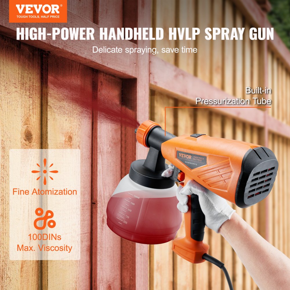 VEVOR 700W Electric Paint Sprayer with 1300ml Container HVLP Spray Gun  with Copper Nozzles Ideal for Home Interior, Exterior, House Painting,  and Furniture Includes Spray Patterns VEVOR US