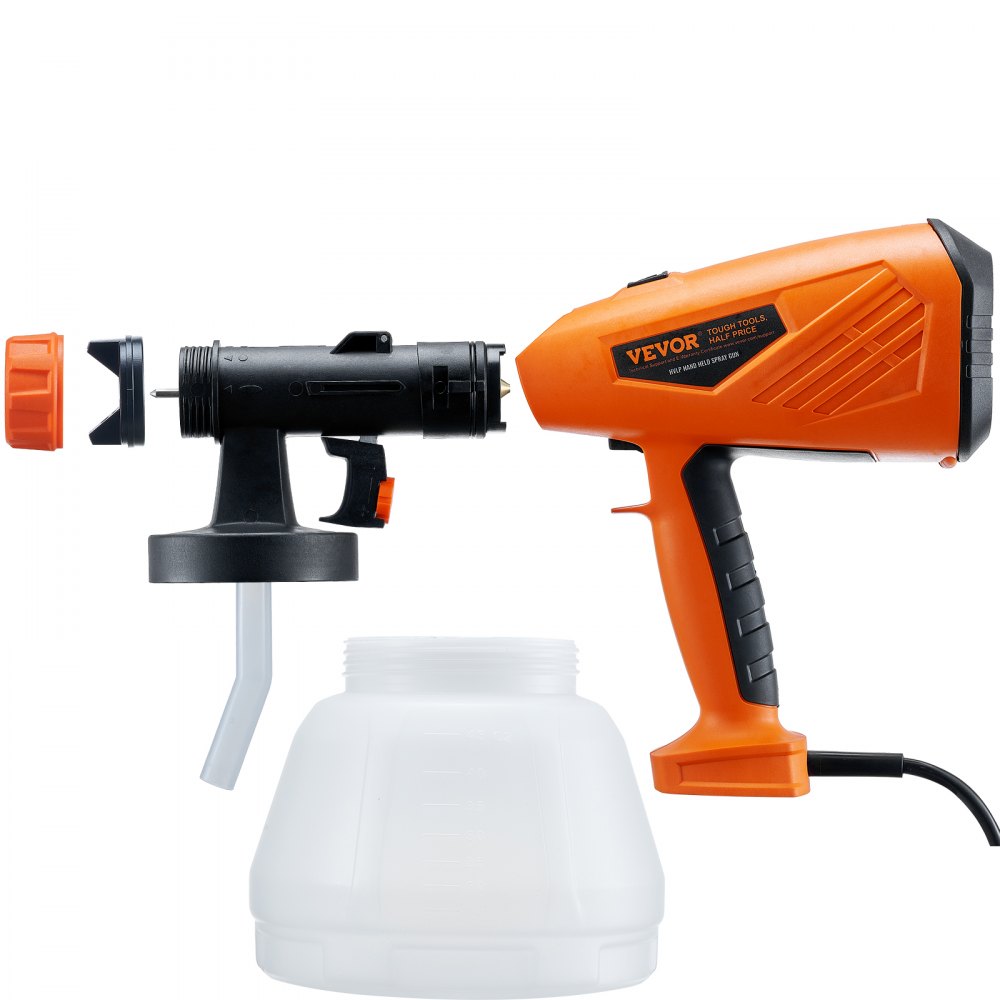 VEVOR 700W Electric Paint Sprayer with 1300ml Container - HVLP Spray Gun with 5 Copper Nozzles - Ideal for Home Interior, Exterior, House Painting, and Furniture - Includes 3 Spray Patterns