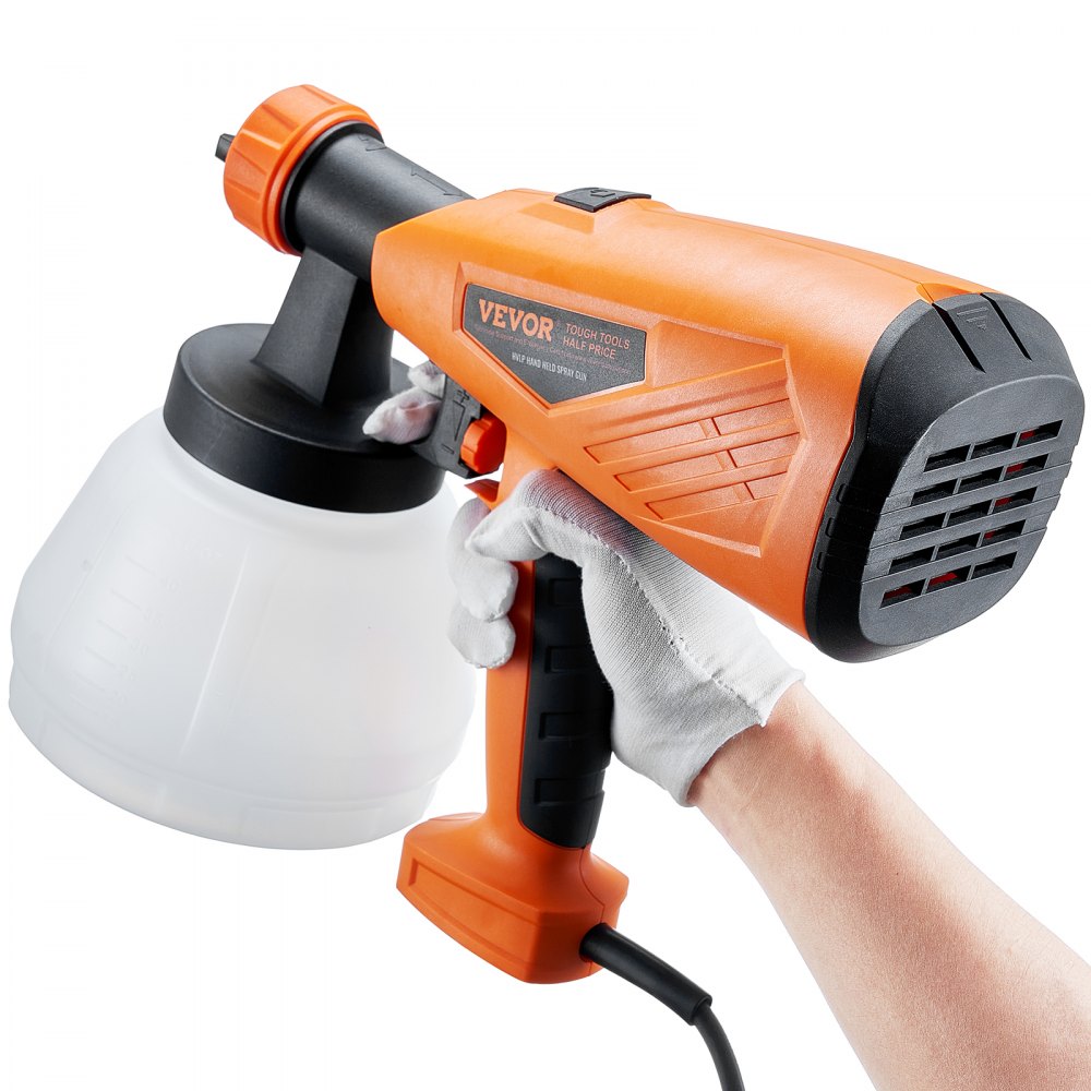 VEVOR 700W Electric Paint Sprayer with 1300ml Container - HVLP Spray Gun with 5 Copper Nozzles - Ideal for Home Interior, Exterior, House Painting, and Furniture - Includes 3 Spray Patterns