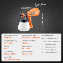 VEVOR Paint Sprayer, 1300ml Container and 3 Spray Patterns, HVLP Spray Gun with 5 Copper Nozzles, for Various Paint like Sealant, Varnish, Latex Paint, for Home Interior and Exterior, Furniture, Walls