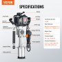 VEVOR 37.77cc Gas-Powered T Post Driver, 4-Stroke Engine Gasoline Fence Piling Pounder, with 3 Post Driving Head(45/55/88 mm) , 1000W Portable Piledriver For Farm, Ranch Fencing, Road Improvements