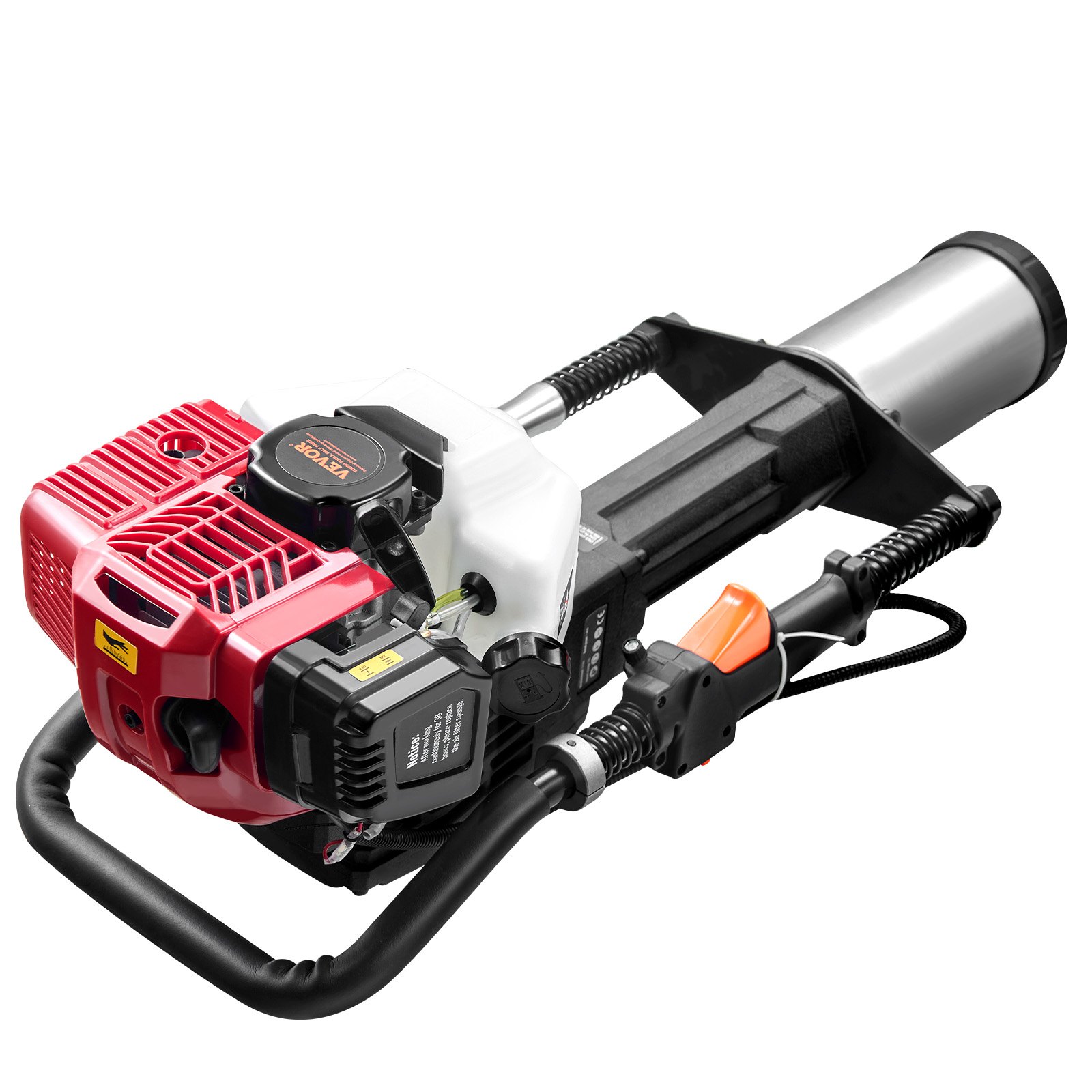 VEVOR 52cc Gas-Powered T Post Driver, 2-Stroke Engine Gasoline Fence Piling Pounder, 1400W Portable Piledriver with 3 Post Driving Head(49/69/100 mm) , For Farm, Ranch Fencing, Road Improvements