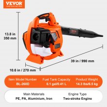 VEVOR Gas Leaf Blower, 26CC 2-Cycle Handheld Leaf Blower with A Fuel Tank, 2-in-1Gas-powered Blower 425CFM Air Volume 156MPH Speed, Ideal for Lawn Care, Leaf Cleaning, and Snow Removal