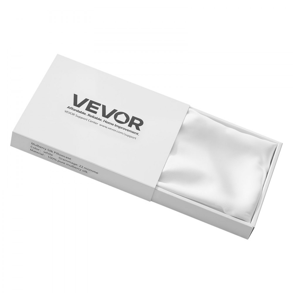 VEVOR Silk Pillowcase, 100% Pure Mulberry Silk Pillow Case, 26 in x 20 in Standard Silky Pillow Case for Hair and Skin, Smooth, Soft and Breathable Pillowcase with Hidden Zipper, for Sleeping (White)
