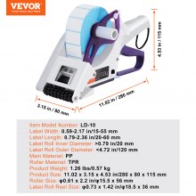 VEVOR Manual Label Applicator, 15-55 mm Label Width, 20-60 mm Label Length, Portable Hand-Held Labeling Machine with Label Roll and TPR Roller for Round Bottles, Boxes, Fruits, Packaged Items Labeling