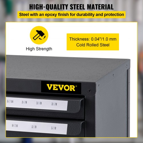 VEVOR End Mill Dispenser Cabinet, Three-Drawer End Mill Dispenser, End Mill Organizer Cabinet Cold Rolled Steel, End Mill Dispenser Organizer Cabinet Holder for Fractional Size from 1/8" to 1"