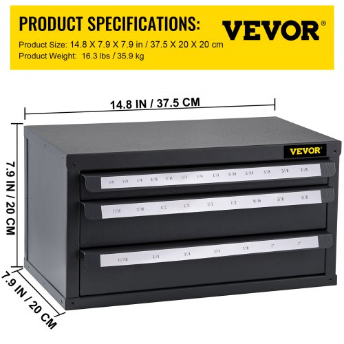VEVOR End Mill Dispenser Cabinet, Three-Drawer End Mill Dispenser, End Mill Organizer Cabinet Cold Rolled Steel, End Mill Dispenser Organizer Cabinet Holder for Fractional Size from 1/8" to 1"