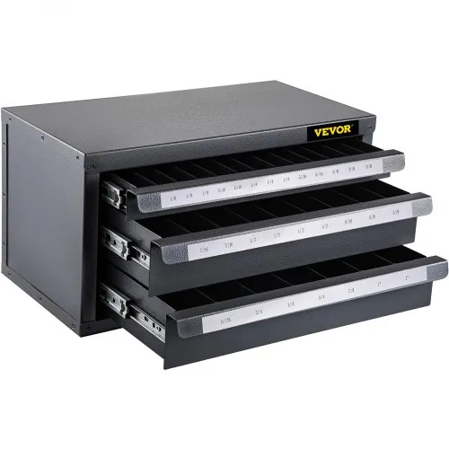 VEVOR End Mill Dispenser Cabinet, Three-Drawer End Mill Dispenser, End Mill Organizer Cabinet Cold Rolled Steel, End Mill Dispenser Organizer Cabinet Holder for Fractional Size from 1/8" to 1"
