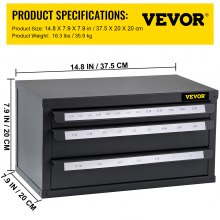VEVOR Three-Drawer End Mill Dispenser Cabinet for Sizes 1/8"-1"/3.18-25.4 mm