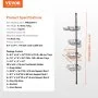 VEVOR Shower Corner Caddy Tension Pole, 42" to 114" High, Multi-Functional Shower Tension Pole with Strong Load-Bearing Tray, Rust-Proof Easy-to-Install Tension Pole, Fit for Bathroom & Washroom