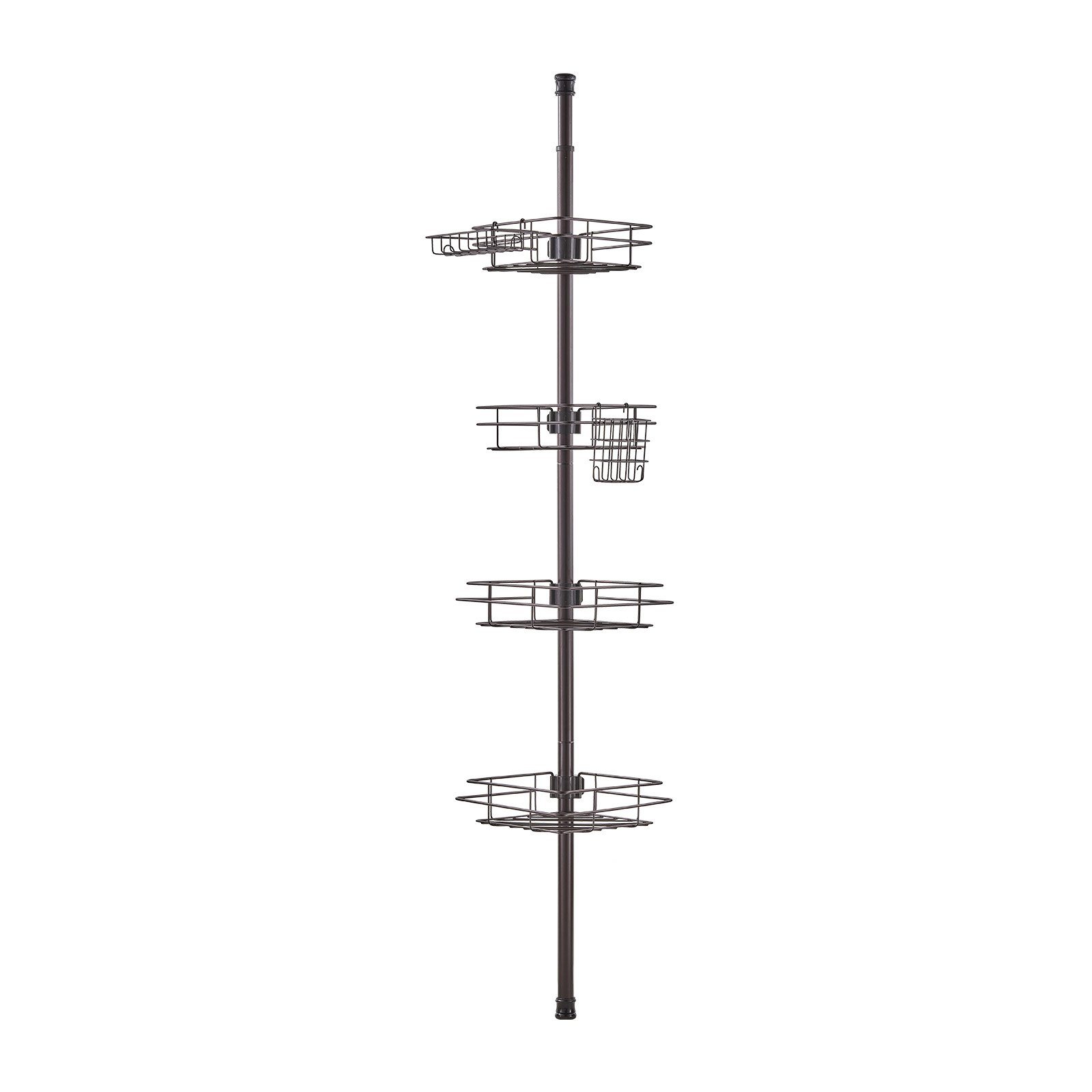 VEVOR Shower Corner Caddy Tension Pole, 42" to 114" High, Multi-Functional Shower Tension Pole with Strong Load-Bearing Tray, Rust-Proof Easy-to-Install Tension Pole, Fit for Bathroom & Washroom