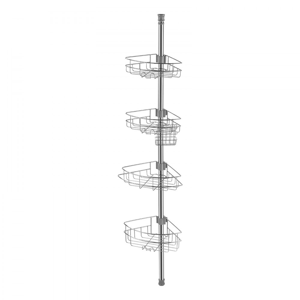 VEVOR Shower Corner Caddy Tension Pole, 56" to 114" High, Multi-Functional Shower Tension Pole with Strong Load-Bearing Tray, Rust-Proof Easy-to-Install Tension Pole, Fit for Bathroom & Washroom