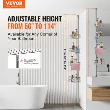VEVOR 56" to 114" High Shower Corner Caddy Tension Pole Rust-Proof Tension Pole