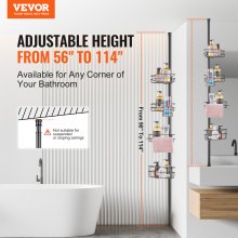 VEVOR 56" to 114" High Shower Corner Caddy Tension Pole Rust-Proof Tension Pole