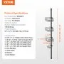 VEVOR Shower Corner Caddy Tension Pole, 39" to 125" High, Multi-Functional Shower Tension Pole with Strong Load-Bearing Tray, Rust-Proof Easy-to-Install Tension Pole, Fit for Bathroom & Washroom