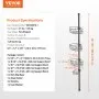 VEVOR Shower Corner Caddy Tension Pole, 39" to 125" High, Multi-Functional Shower Tension Pole with Strong Load-Bearing Tray, Rust-Proof Easy-to-Install Tension Pole, Fit for Bathroom & Washroom